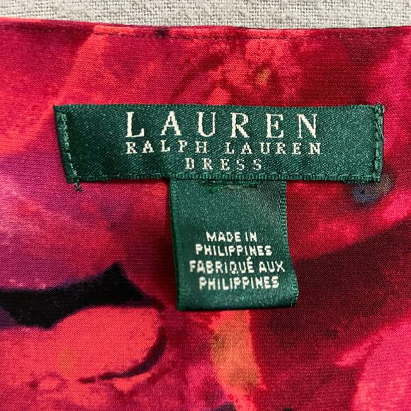 Lauren Ralph Lauren Red Floral Dress Ruched Size Medium - Picture 5 of 9